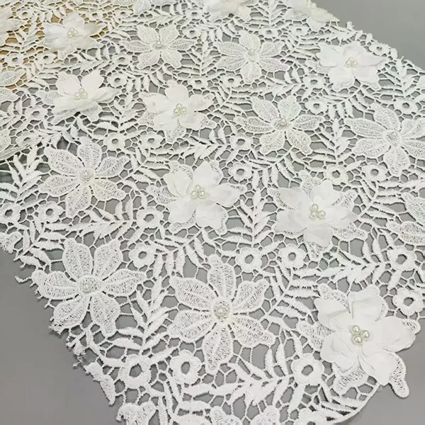 3D bloemen kant guipure stof parels water oplosbaar snoer borduurwerk guipure kanten stof