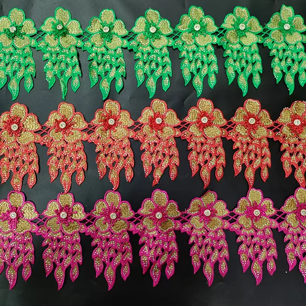 Multi Colour Sequin And Stone Lace