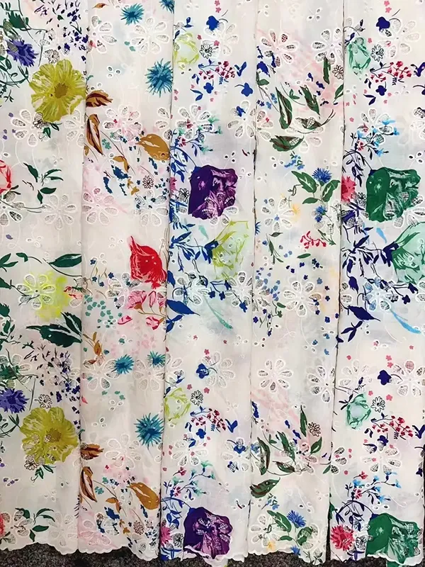 Custom Embroidered Cotton Lace Eyelet Fabric