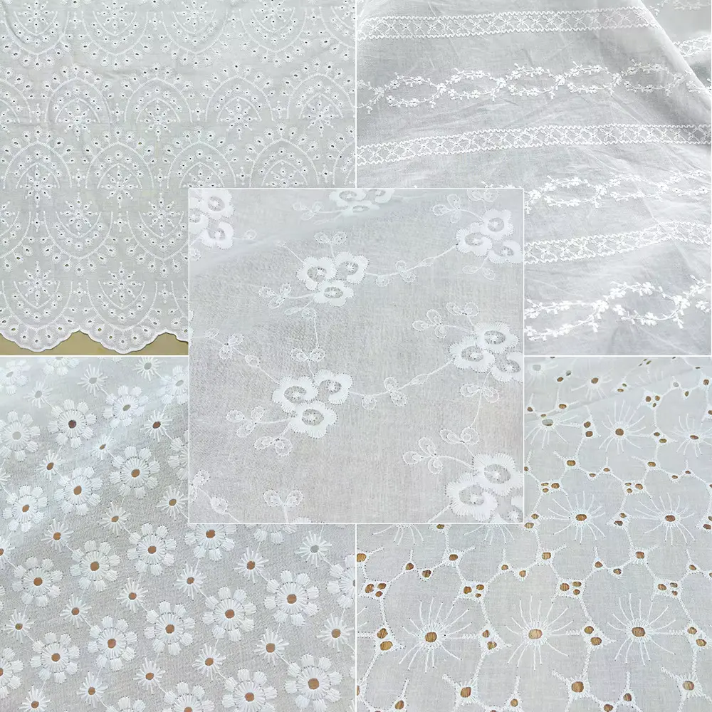 White Cotton Lace Embroidery Eyelet Fabric For Dress