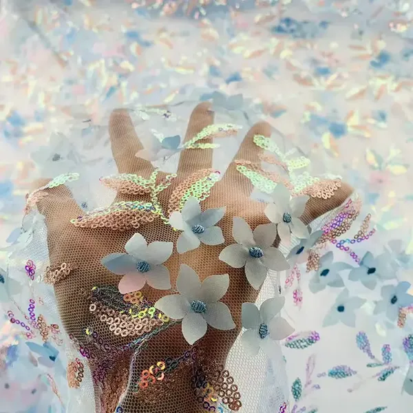 Wholesale Embroidery Birds And Flowers Pattern Chemical Lace Embroidery Tulle Fabric