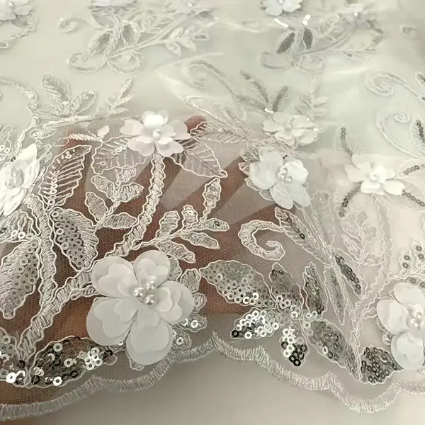 Wholesale Embroidery Birds And Flowers Pattern Chemical Lace Embroidery Tulle Fabric