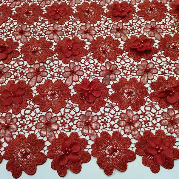3d Flower Water Soluble Lace Fabric Embroidered Bead Guipure Lace Fabric