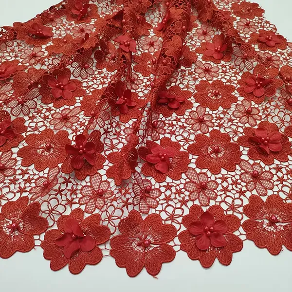 3d Flower Water Soluble Lace Fabric Embroidered Bead Guipure Lace Fabric