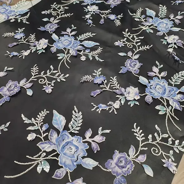3d Embroidery Flower Applique Beads And Sequins Embroidered Lace Fabric 3d Embroidery Flower Applique Beads And Sequins Embroidered Lace Fabric