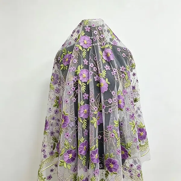 Vintage Multi Color Embroidery Mesh Lace Fabric For Dresses