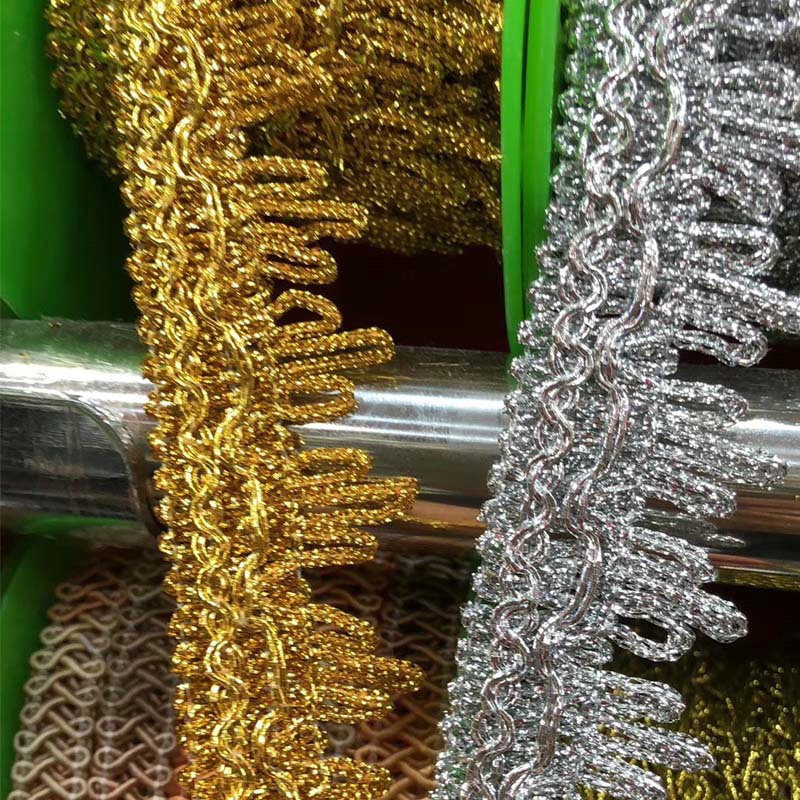 Clothing Accessories Gold and Silver Metallic Border Lace Trim Metallic Gold Sequins Embroidery Tatting Lace Trim