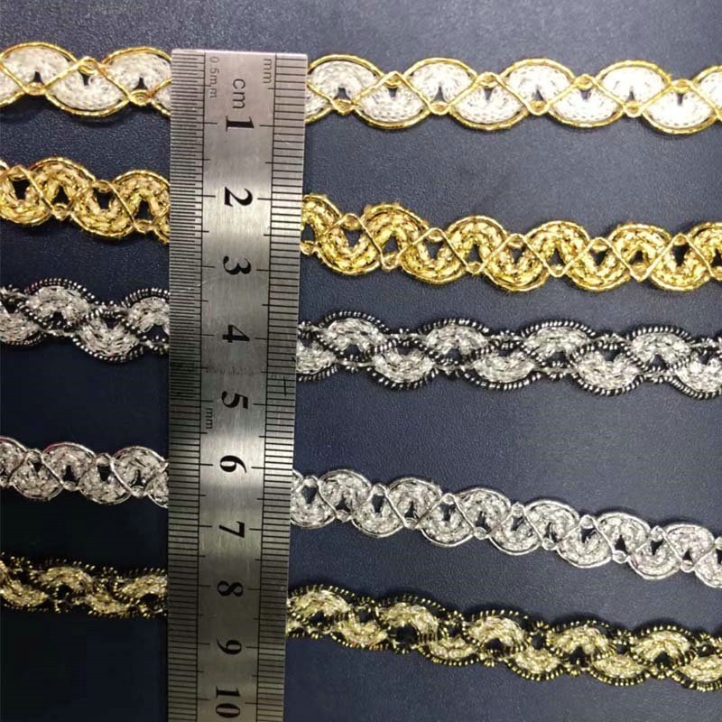Clothing Accessories Gold and Silver Metallic Border Lace Trim Metallic Gold Sequins Embroidery Tatting Lace Trim