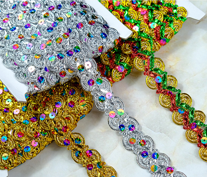 Kledingaccessoires Goud en zilveren metalen rand kanten trim metallic gouden pailletten borduurwerk tatten kanten trim