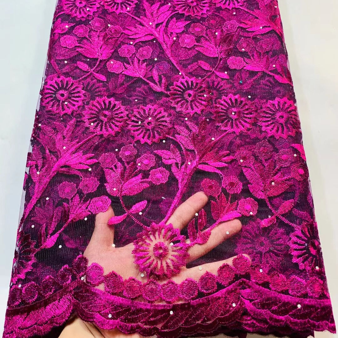 Laser gesneden Afrikaanse polyester kanten stof met pailletten Nigeria veters